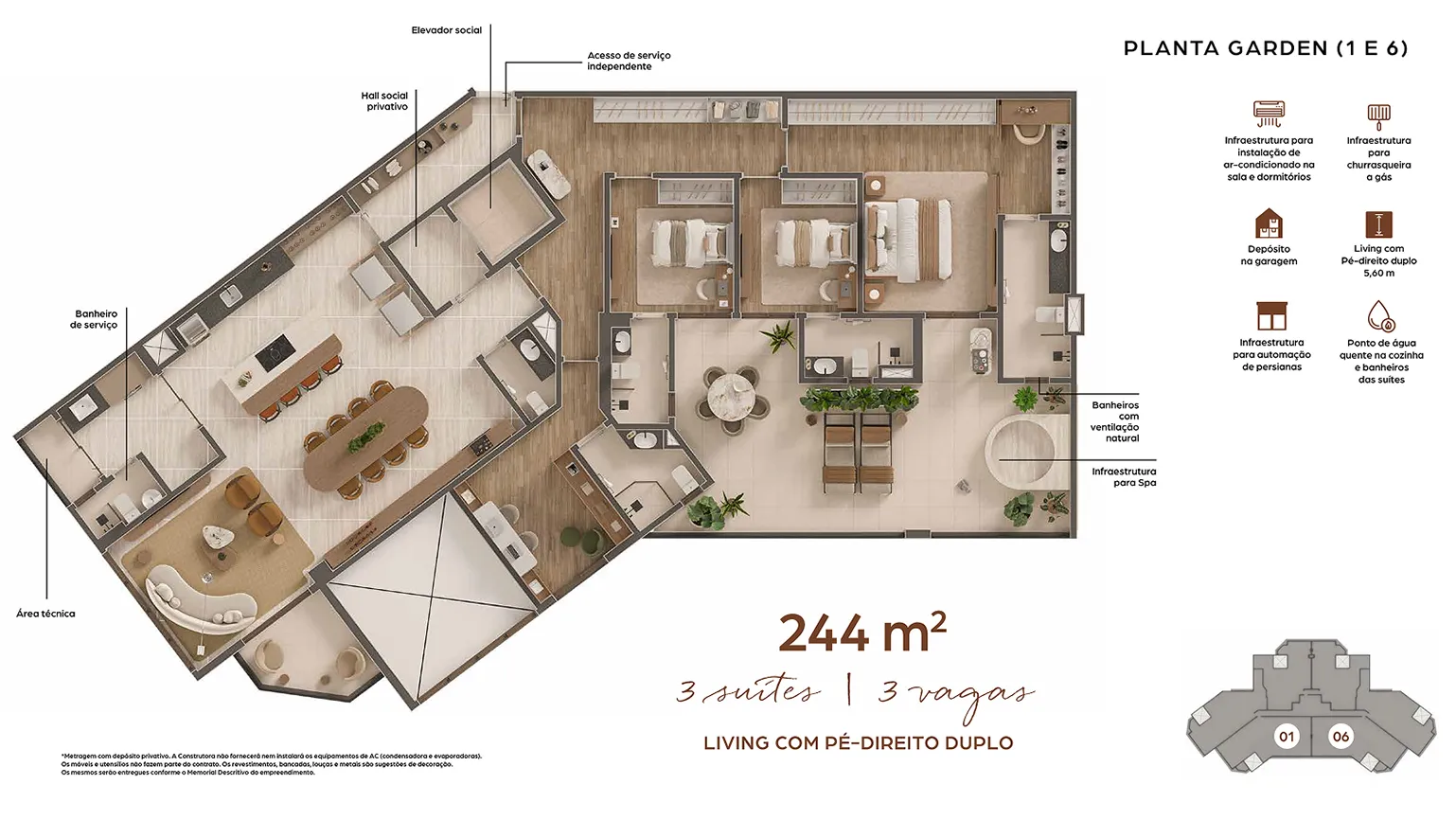 Planta Garden (1 e 6) — 244 m²